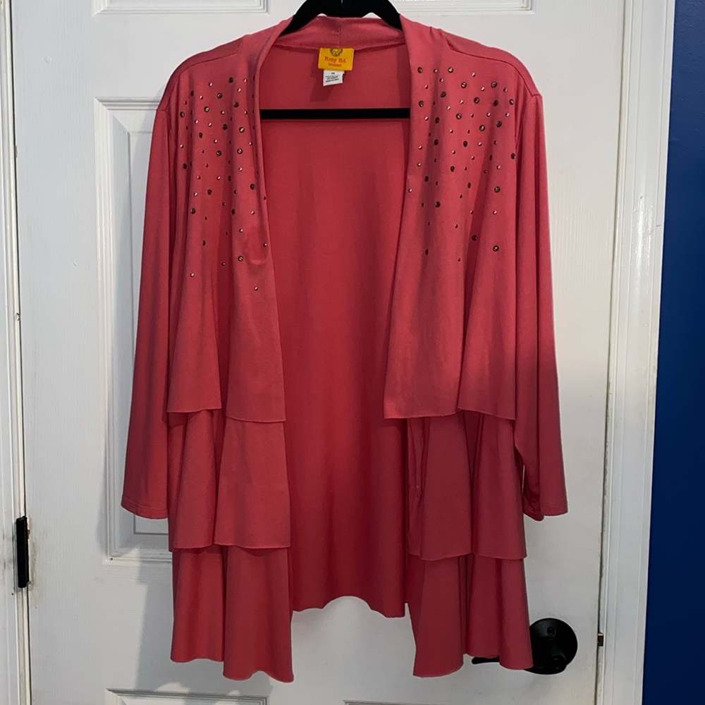 Ruby Rd Woman Cardigan 3/4 Sleeve Dusty Rose Pink 1X